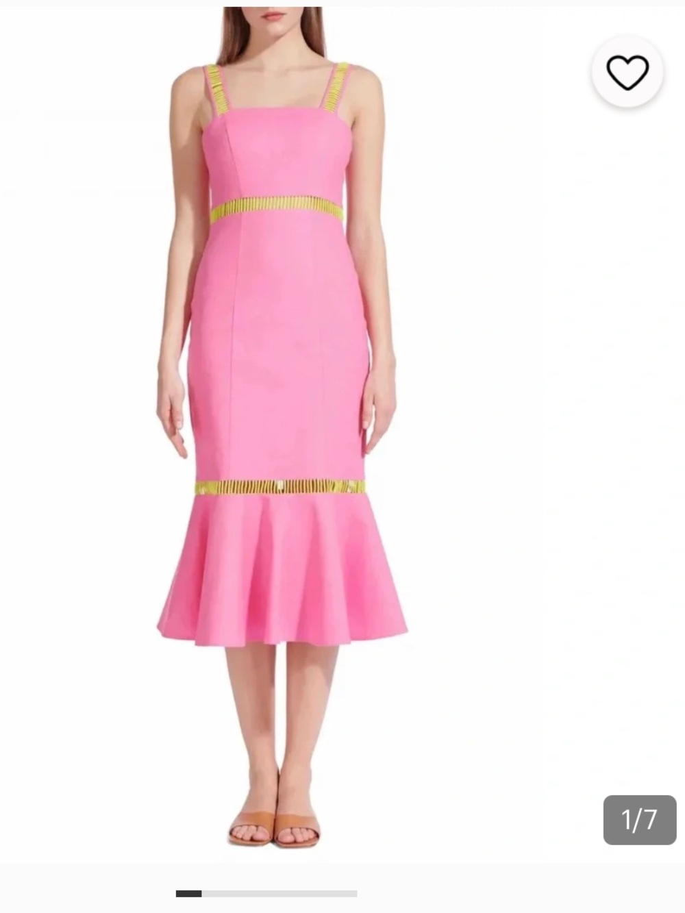 STAUD Hot Pink Midi Dress with Neon green Trim